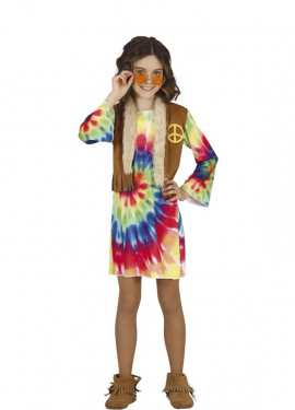 Hippie costume with multicolored dress for girl