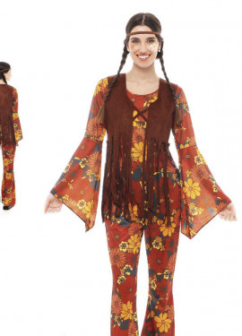 Red Floral Print Hippie Costume for Women