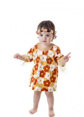 Traje hippie vestido laranja com flores para bebês