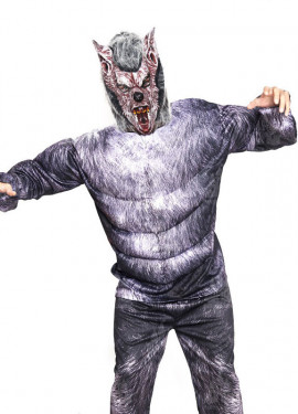 White chest gray werewolf costume for men