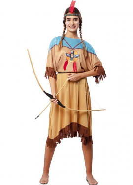 Fato de índia Apache em vestido com cocar para mulher