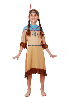 Fato de índia Apache em vestido com cocar para menina