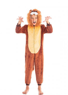 Fato de leão castanho com capuz para menino