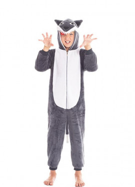 Fato de lobo cinzento com capuz para menino