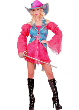 Pink Madame Musketeer costume with hat for women
