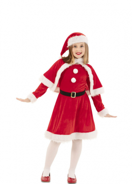 Fato clássico Mama Noel com chapéu para menina