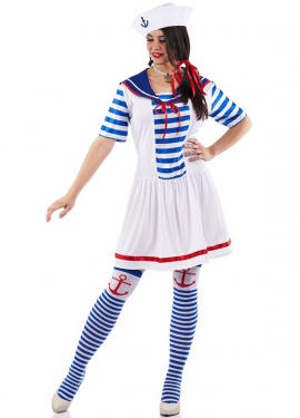 Fato de marinheiro às riscas para mulher