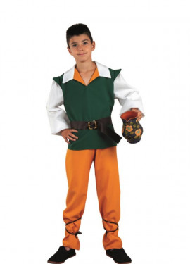 Fato medieval verde e laranja para criança