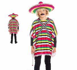 Fato de poncho mexicano multicolorido para criança