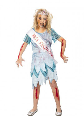 Miss Zombie costume in blue dress for girls