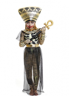Fato de múmia faraó com cocar para menina e adolescente