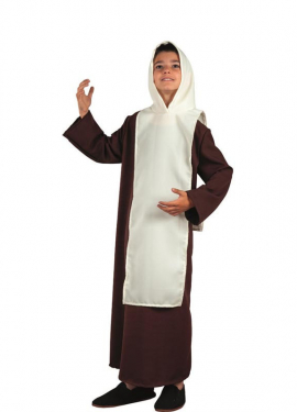 Fato de monge medieval castanho e branco para criança