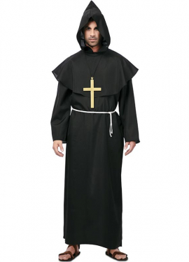 Fato de monge medieval escuro com cruz para homem