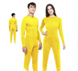 Yellow costume or jumpsuit with front closure for adults