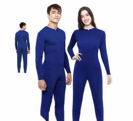 Dark blue costume or jumpsuit with front closure for adults