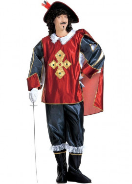 Classic Red and Blue Musketeer Costume with Hat for Men
