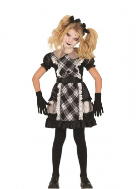 Fato de boneca de porcelana xadrez para menina