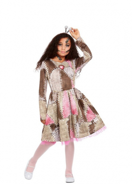 Brown and pink Voodoo Doll costume for girls