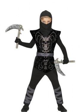 Fato de Skull Ninja preto e cinza para criança