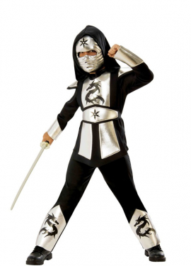Fato de Ninja de dragão prateado para criança