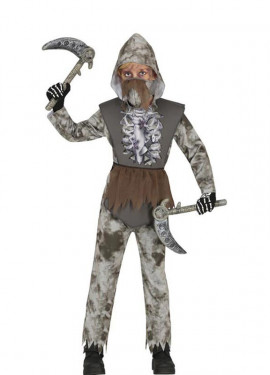 Fato de ninja esqueleto cinza e marrom para criança