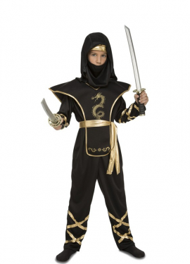 Fato de Ninja preto e dourado para menino