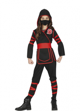 Fantasia de Ninja preta e vermelha para uma garota