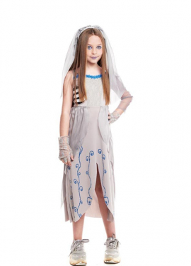 Corpse Bride costume with blue decorations for girls