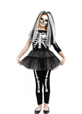 Fato de noiva esqueleto para menina