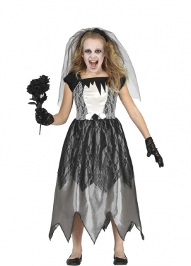 Black and White Ghost Bride Costume for Girls