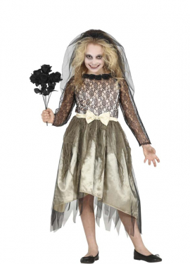 Dark Ghost Bride costume with tulle for girl
