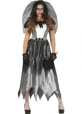 Fato de Noiva Fantasma Negro para mulher