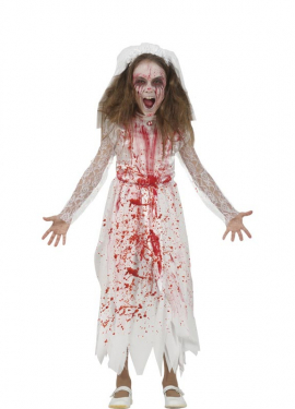 Fato de noiva sangrenta de menina