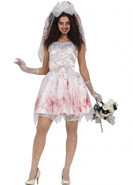 Fato feminina de noiva zumbi sangrenta