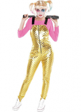 Fato de palhaço de conflito dourado para mulher