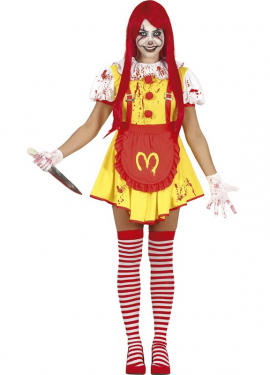 Fato de palhaço assassino hambúrguer feminino