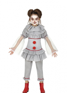 Gray Scary Clown Costume for Girl