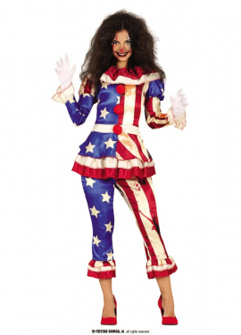 Fato de palhaço patriota sangrento para mulher