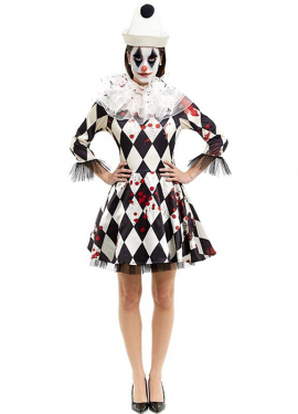 Killer Pierrot Clown Costume with Hat for Women