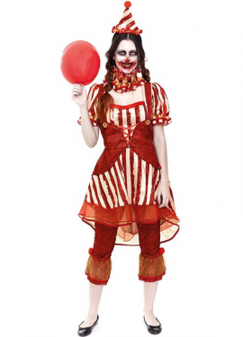 Fato de palhaço vermelho clássico para mulher