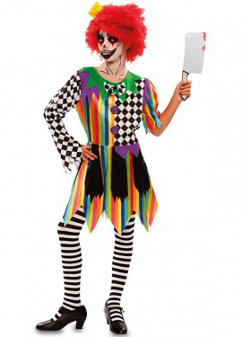 Fato de palhaço sinistro multicolor para menina