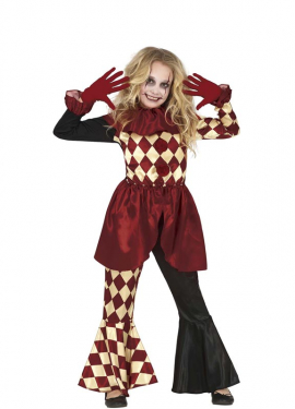 Fato de palhaço assustador xadrez para menina