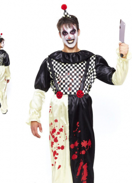 Men's Black and White Plaid Horror Clown Costume