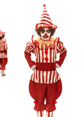 Red Striped Crazy Clown Costume for Boys