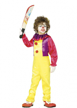 Fato de palhaço maléfico amarelo para menino