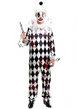 Fato de palhaço Killer Pierrot com chapéu para homem