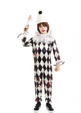 Pierrot Killer Clown Costume with Hat for Kids