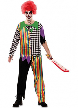 Fato de palhaço sinistro multicolor para homem