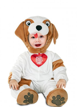 Fato de cachorro branco e marrom com capuz para bebê