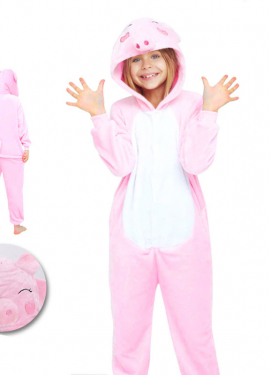Fato de pijama de porco rosa com capuz para menina